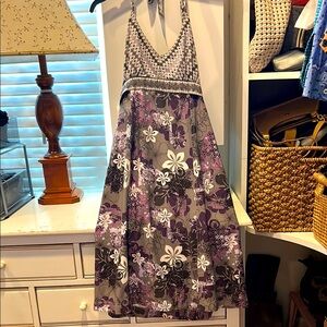 Floral Halter Dress in Purple and Gray